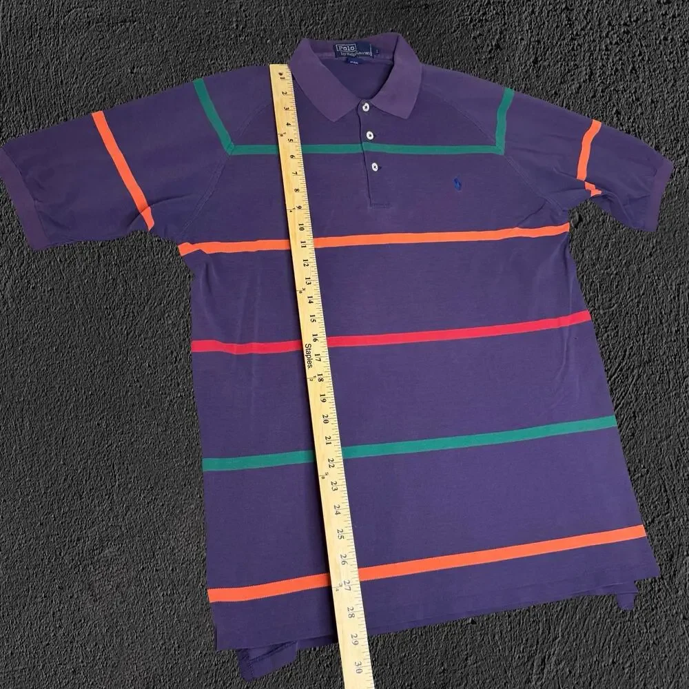 Vintage 90s Polo Ralph Lauren Striped Green/red/orange with blue logo polo